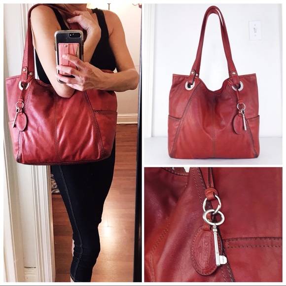 Fossil Handbags - Fossil Long Live Vintage Burnt Orange Leather Tote